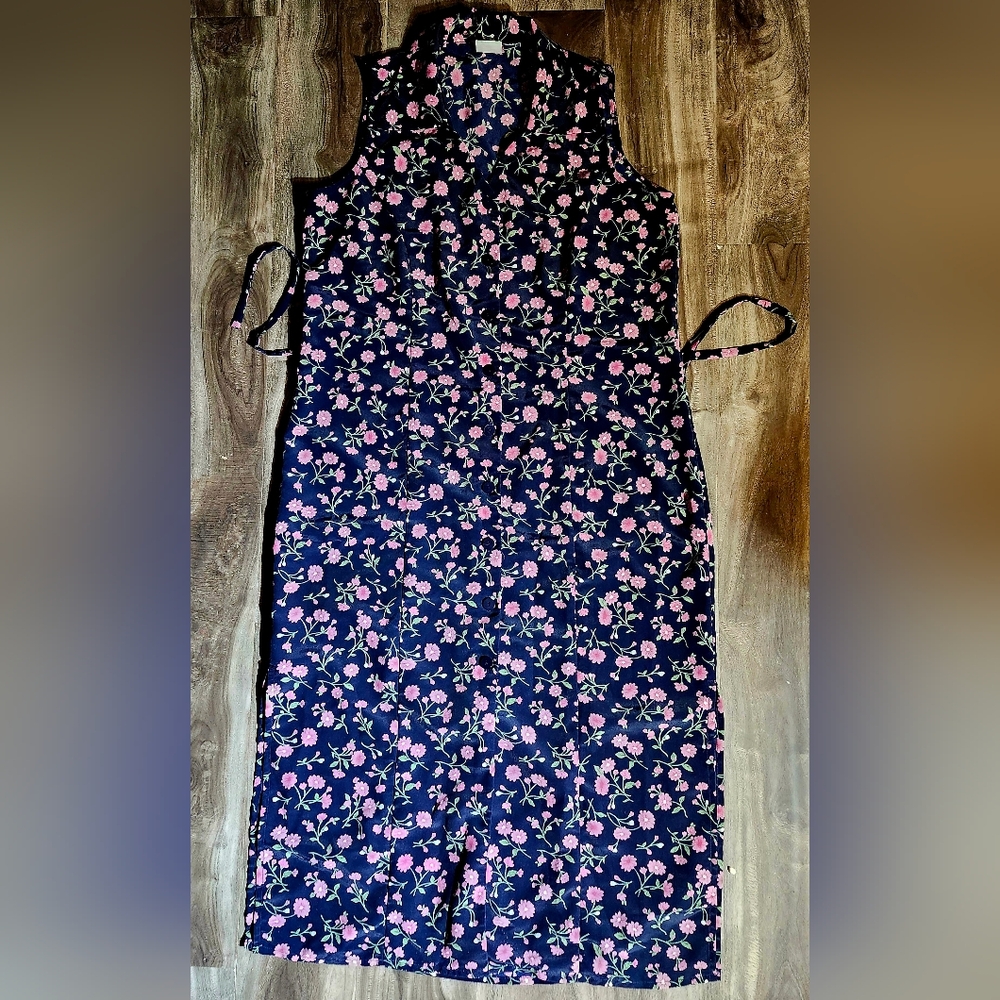 Sears Navy Dress with Peach Floral Design